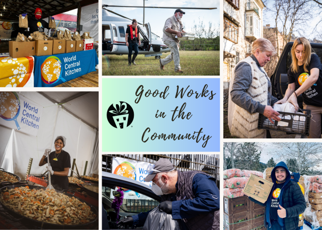 collage of people working at World Central Kitchen
